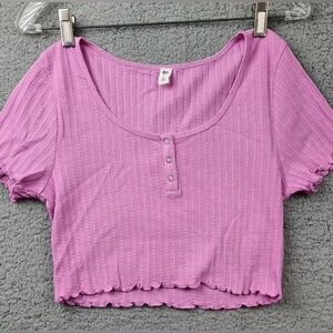 BP Crop Top Women's Knit Top Henley Pointelle Crop Top